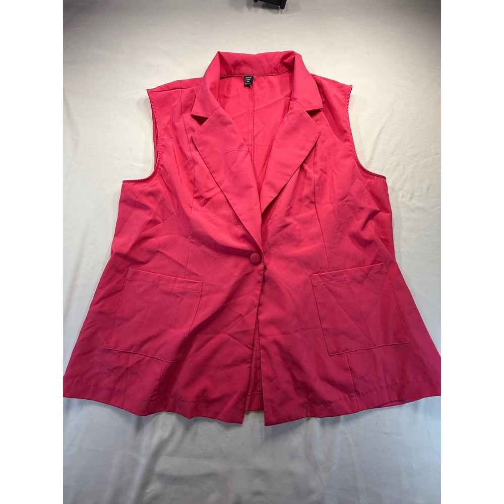 SHEIN Curve Womens Plus 4XL Hot Pink Sleeveless Blazer Vest Single Button Pocket